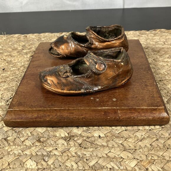 Vintage Bronzed Dipped Children's Baby Shoes Booties Babyshower - Picture 3 of 6